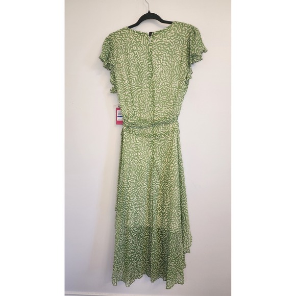 Vince Camuto Asymmetrical Midi Dress Lime Green Paisley Belted Extra‎ Large NWT - Picture 8 of 11